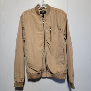 Vintage Retro H&M Lightweight Bomber Jacket Khaki Tan Zip Front Pockets Size XS‎